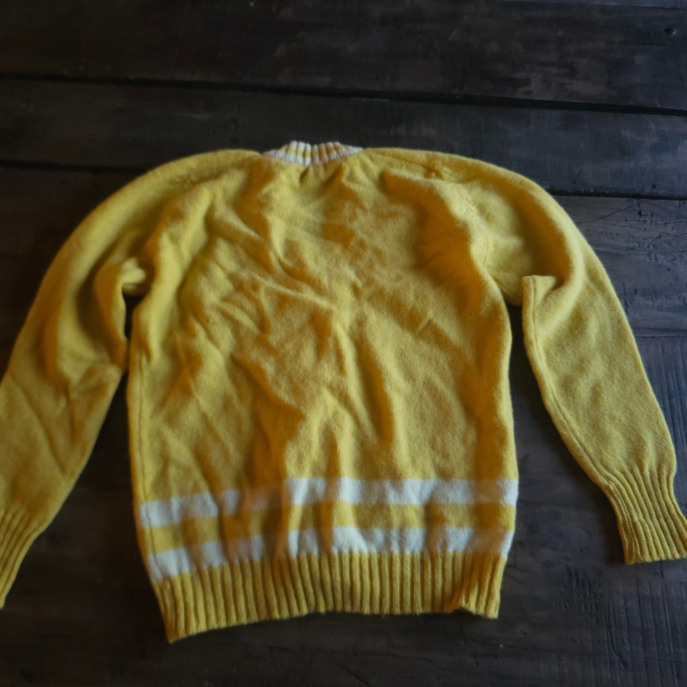 Vintage Miss Holly Yellow Wool Cardigan Sweater Striped V-Neck Japan 1970s 1960s - Picture 10 of 12